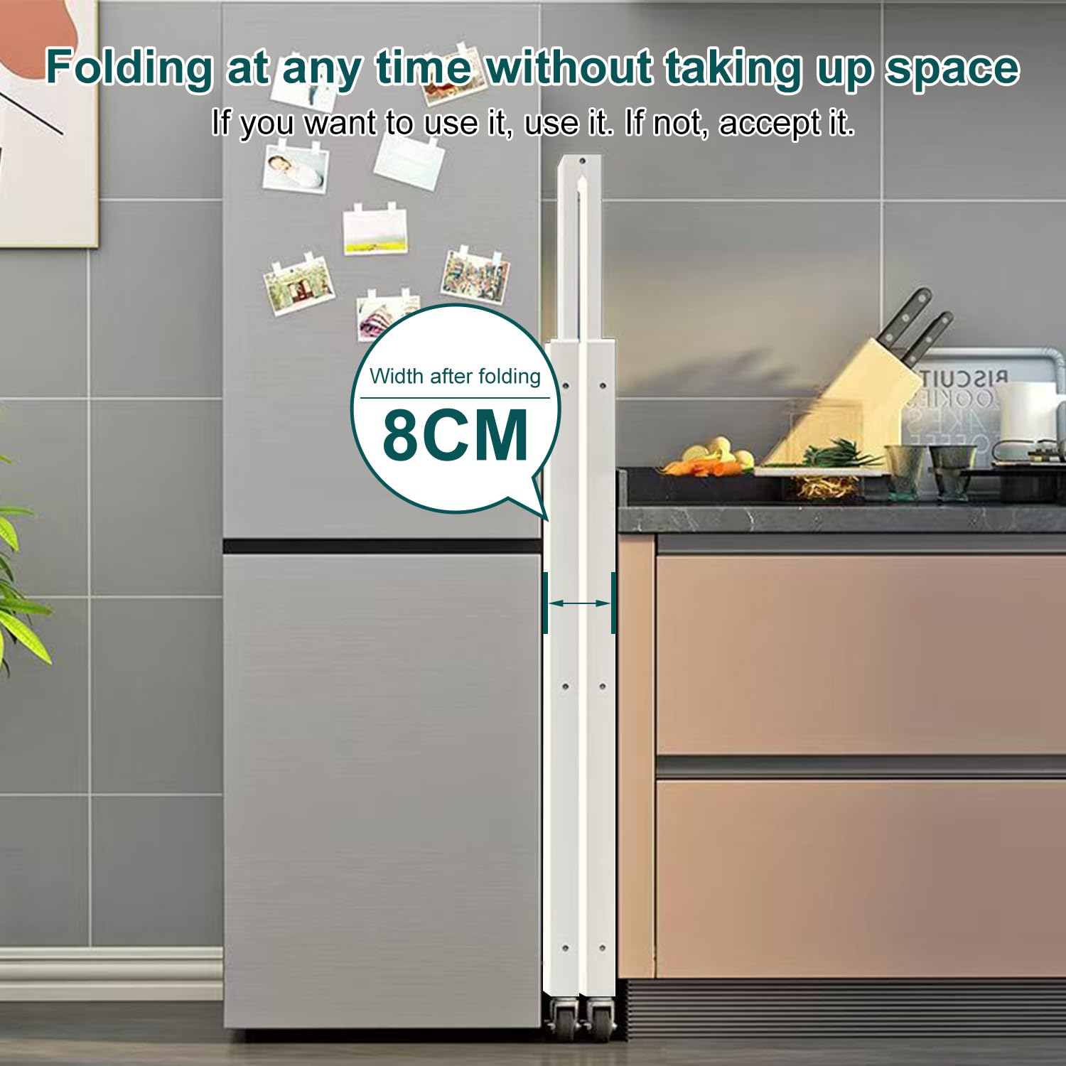 Estantería plegable de 4 niveles, armario multiusos de metal con ruedas, 80 kg, para cocina, baño, salón (blanco)