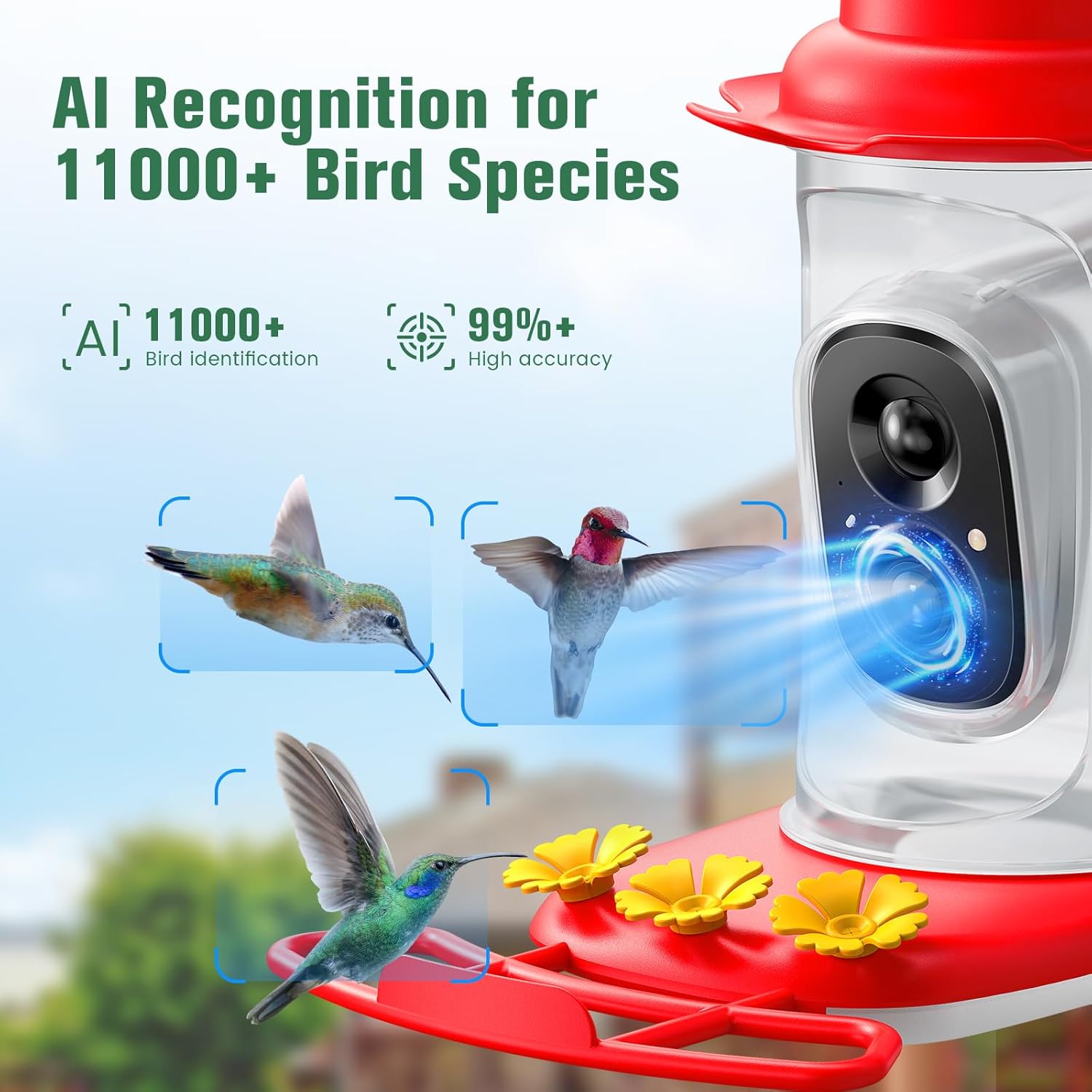 2.5K Hummingbird Feeder with Camera, Wireless Smart Bird Feeders for Outdoors, AI Bird Identify, Instant Notification, Include 32GB SD Card, Ant Moat & Bee-Proof (Red) - Image 2