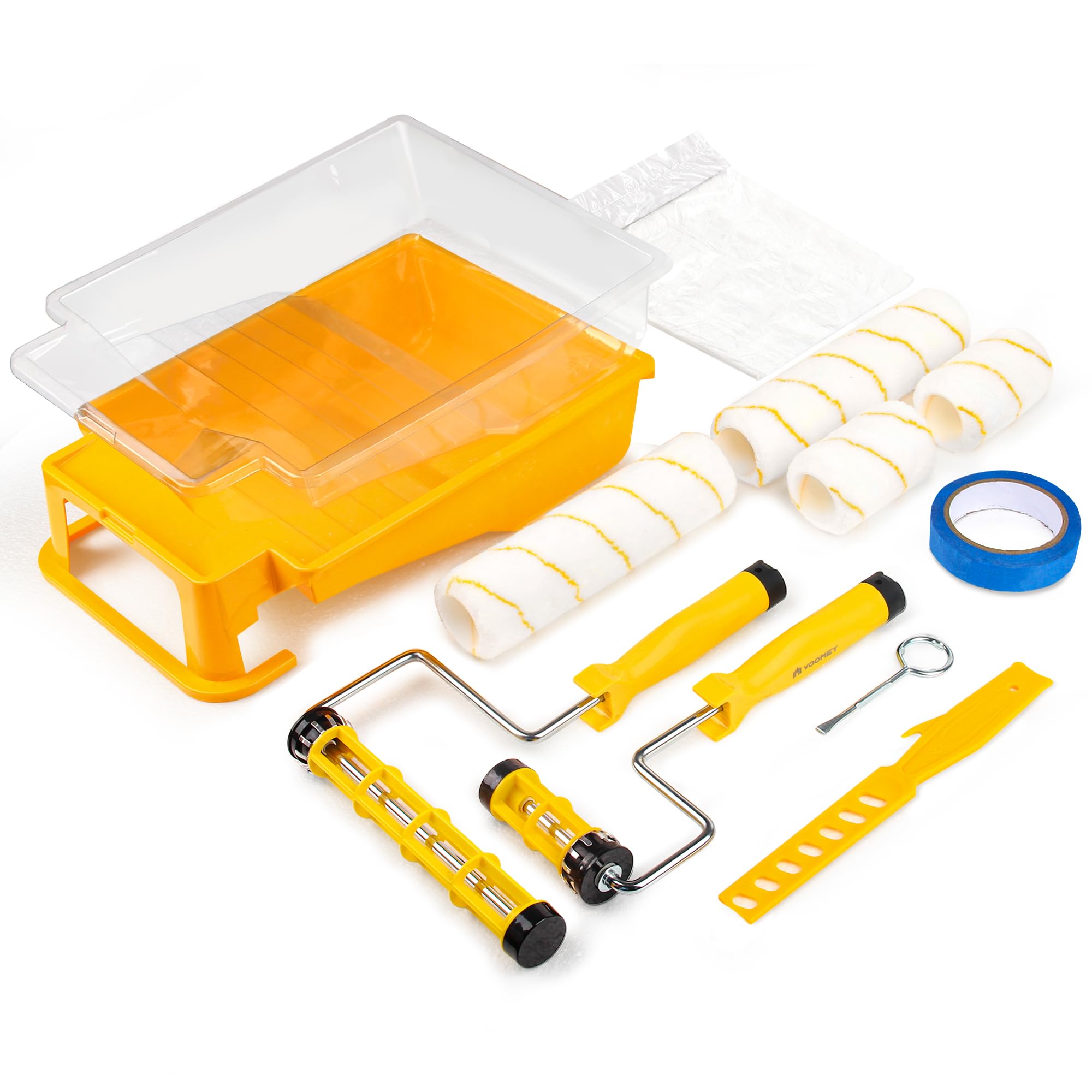 VOOMEY 12 PCS Paint Roller Kit, Deep Grooved Foot Paint Tray, Paint Tray Liner, Paint Roller with Frame, Professional Paint Kit for House Painting