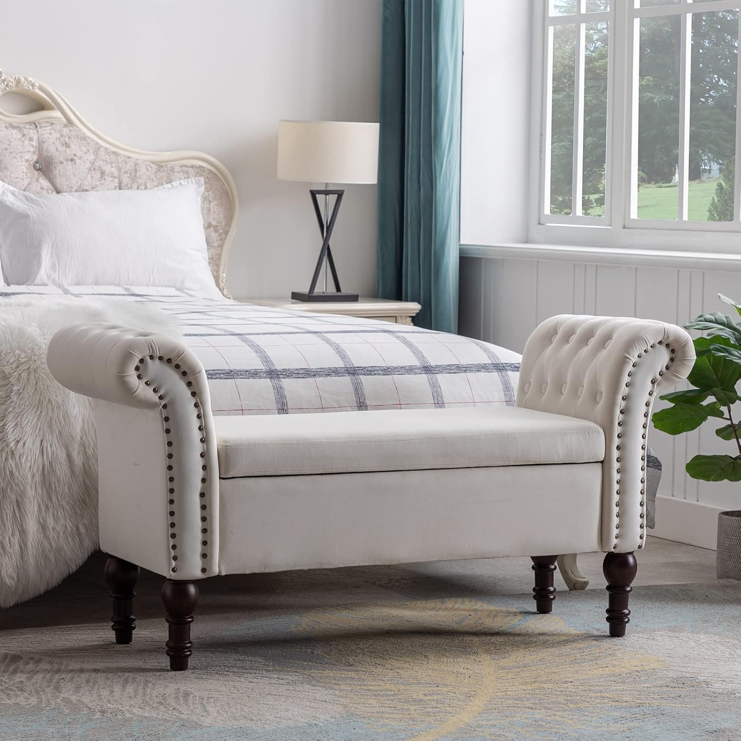 Amazon.com: ZSARTS Velvet Storage Bench with Arm 51" Upholstered ...