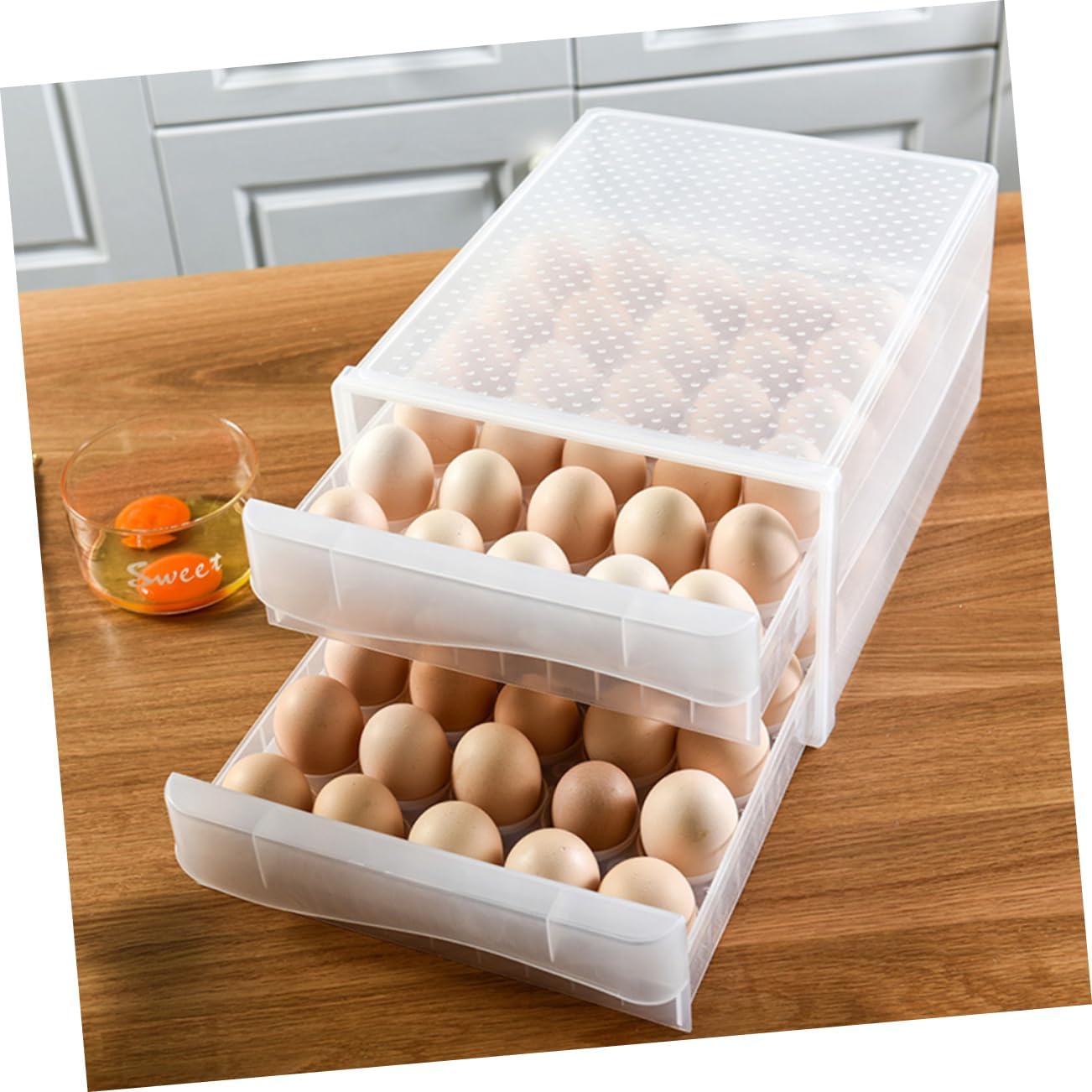 Gadpiparty Double-Deck Plastic Egg Holder Lid Stackable Refrigerator Organizer Container for Eggs and Dumplings Storage Tray for Home Use