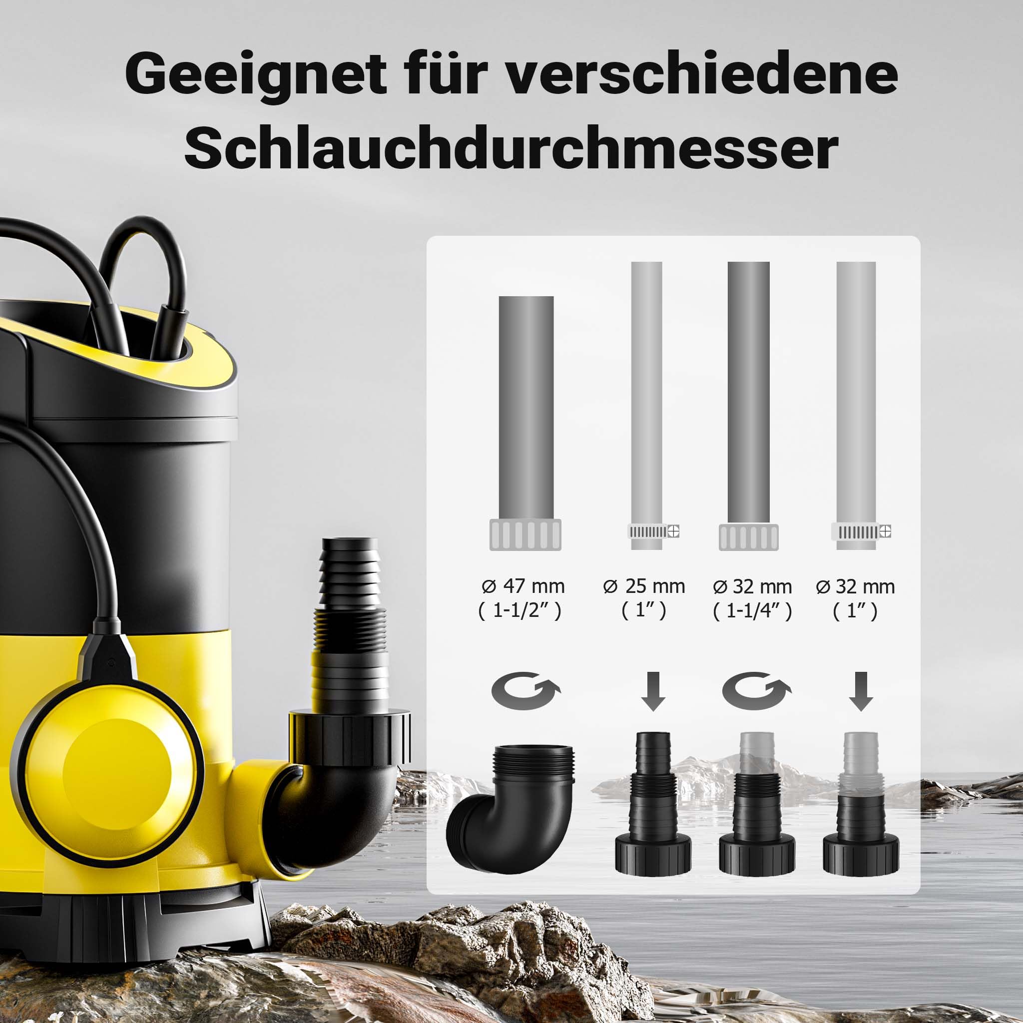Schmutzwasserpumpe 7.000l/h, 400W, max. Förderhöhe 7,5m, Fremdkörper bis Ø5mm