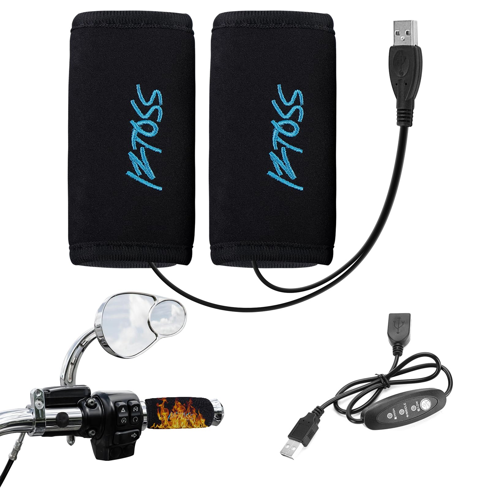 Manopole Riscaldate USB per Moto, 1 Paia Manopole Riscaldanti per Moto E Bicicletta, 5V USB Manopole Riscaldate Moto, Riscaldamento Moto Grip per Diametro Impugnatura 22-30mm