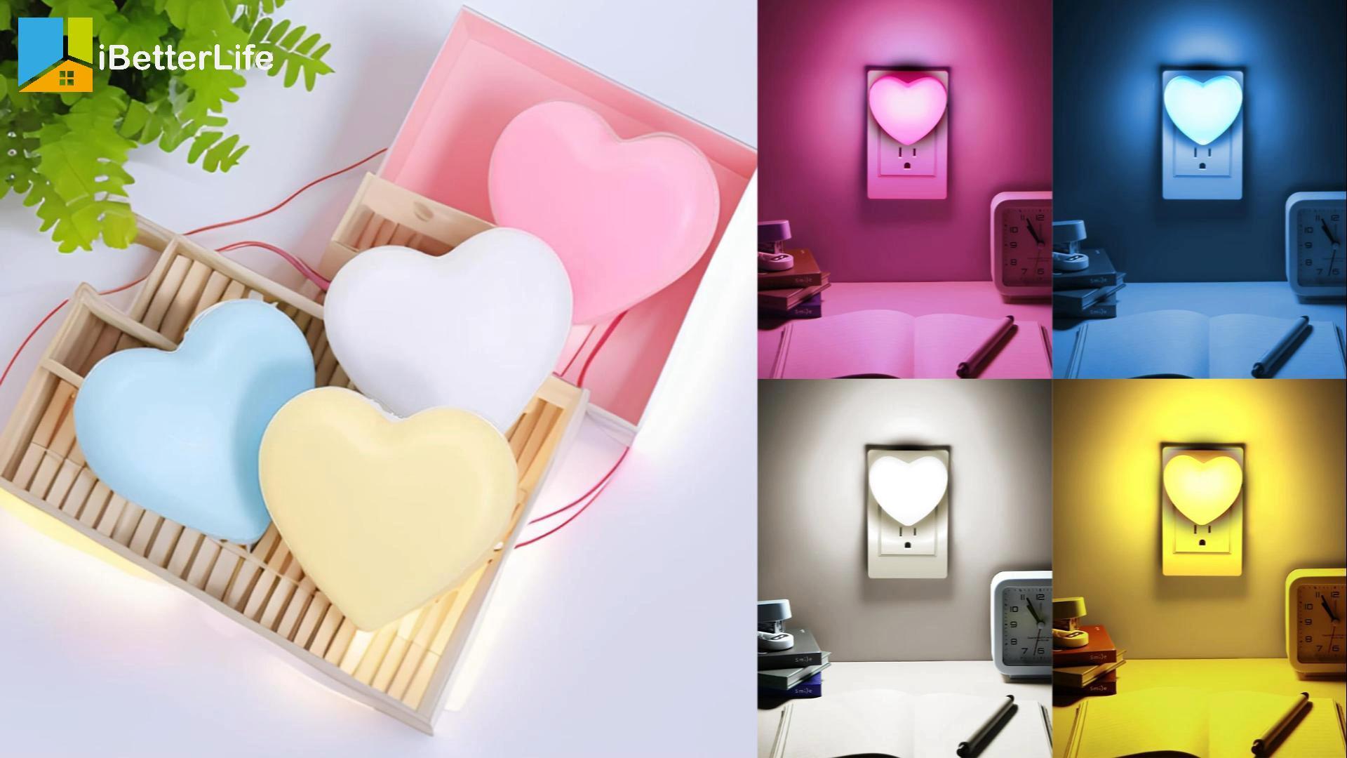 Image of Night Lights Plug into Wall - Cute Heart LED Night Light for Kids, Plug in Nightlight with Smart Auto On /Off Dusk to Dawn Sensor, Soft Warm White Lamp for Bedroom Nursery Living Room Bathroom Hallway