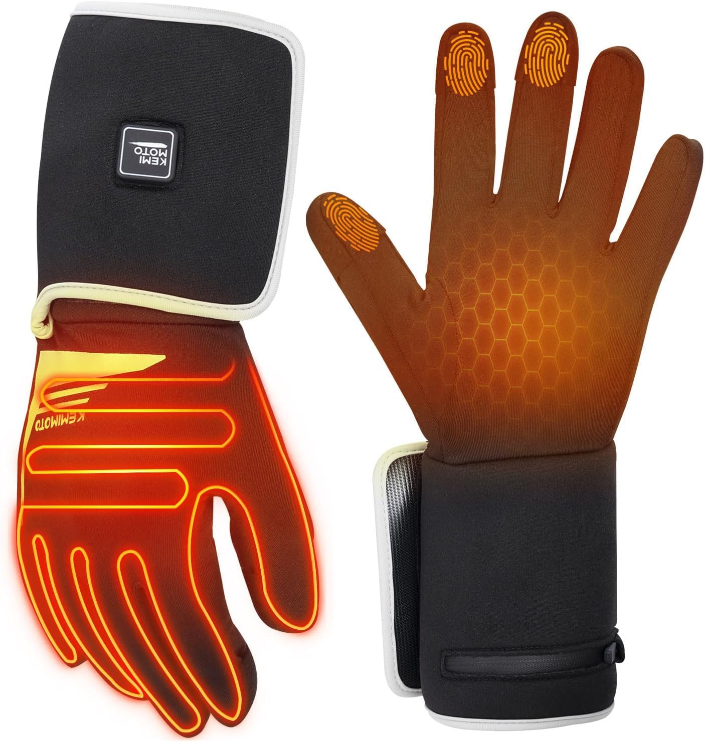 KEMIMOTO Heated Ski Gloves for Men Women, Rechargeable Heating Gloves, Touchscreen Ski Mittens with 3 Adjustable Heating Levels, Waterproof Washable Winter Hand Warmers for Skiing Hiking Running