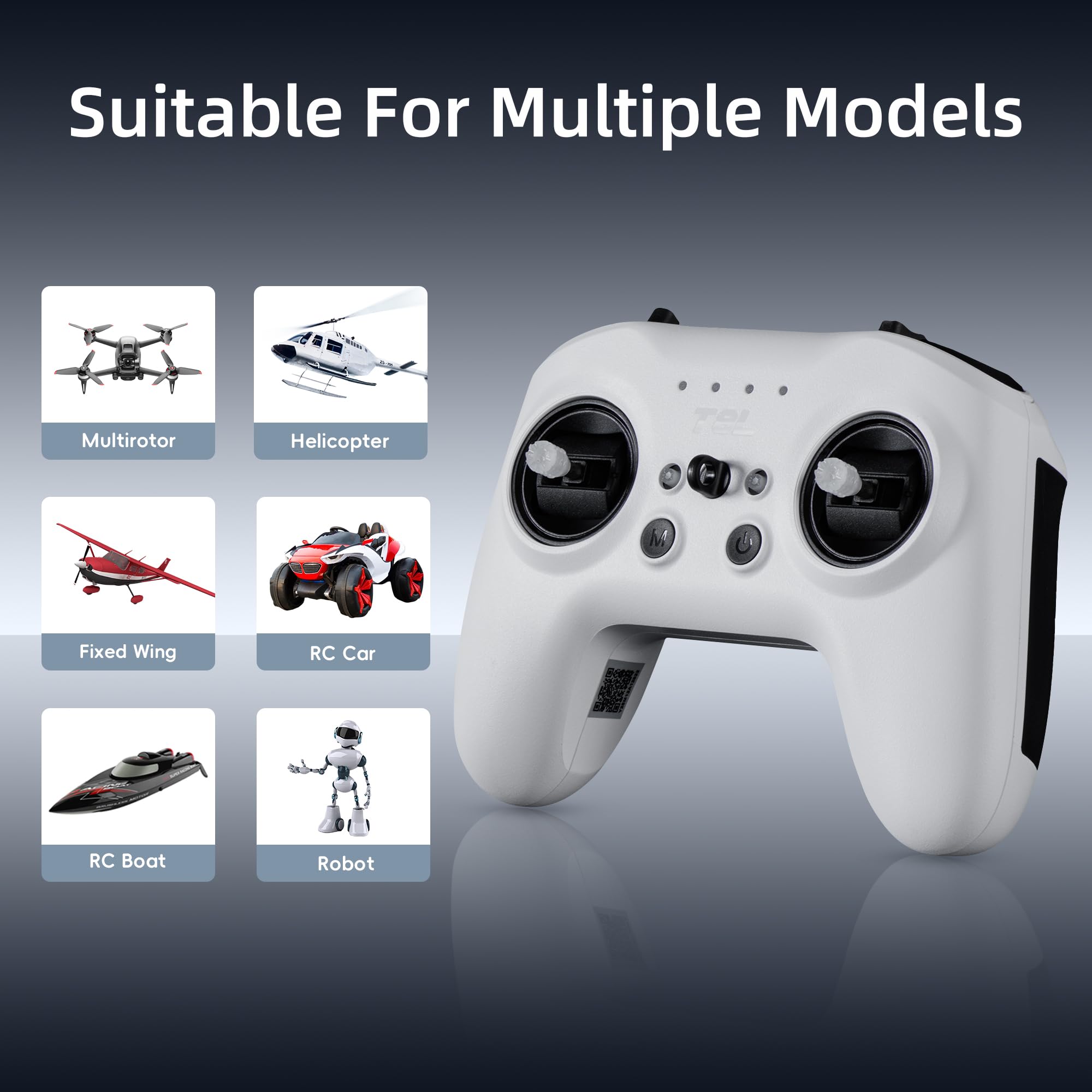 Radiomaster T8L ELRS Télécommande 2,4 GHz avec gimbaux à Effet Hall, Charge USB-C et compatibilité simulateur pour Drone FPV, hélicoptère RC, Voiture, Bateau et multirotor (Blanc)