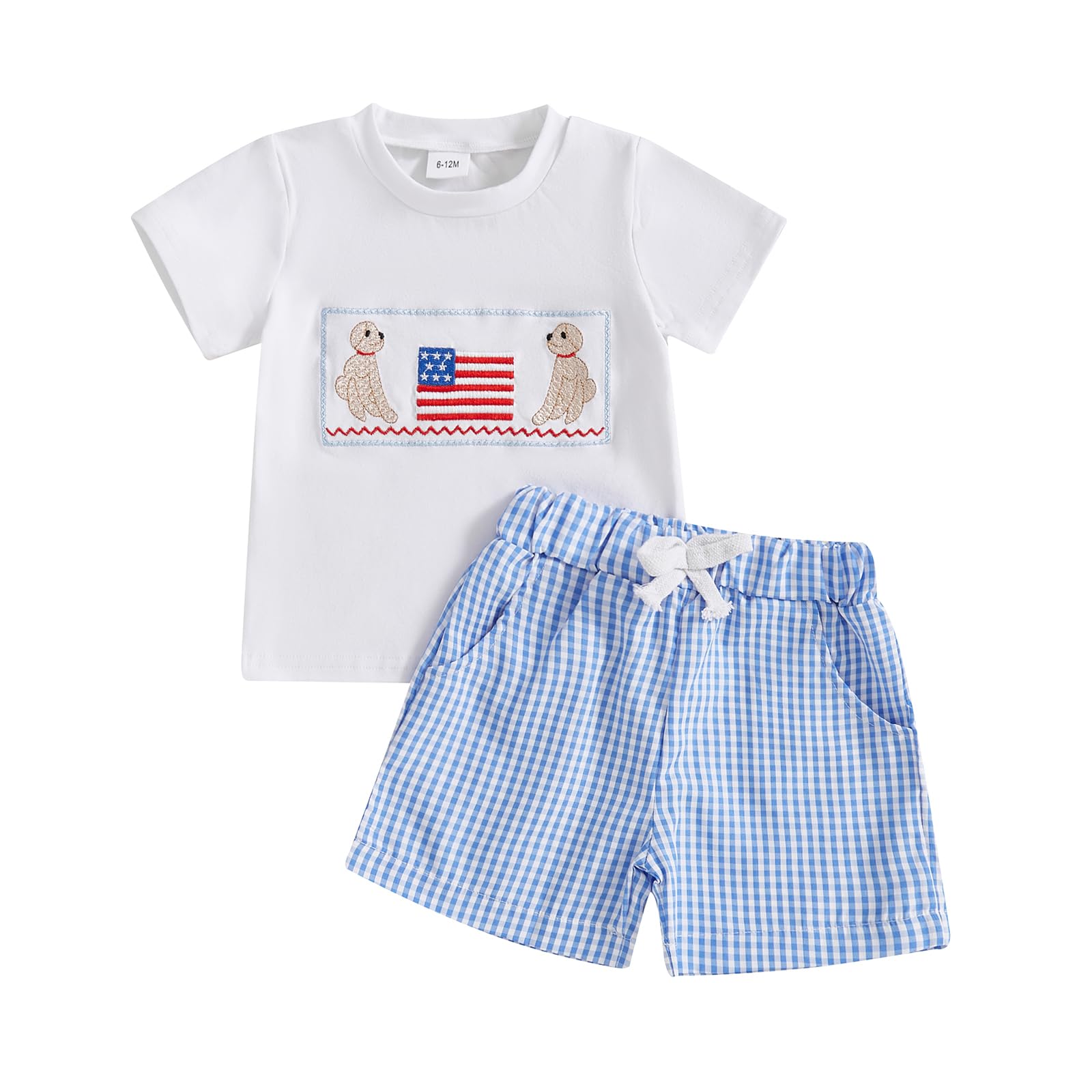 Bonangber Toddler Boy 4th of July Outfit Short Sleeve American Flag Shirt Plaid Shorts Set Fourth of July Baby Boy Outfit(A-White,2-3T)