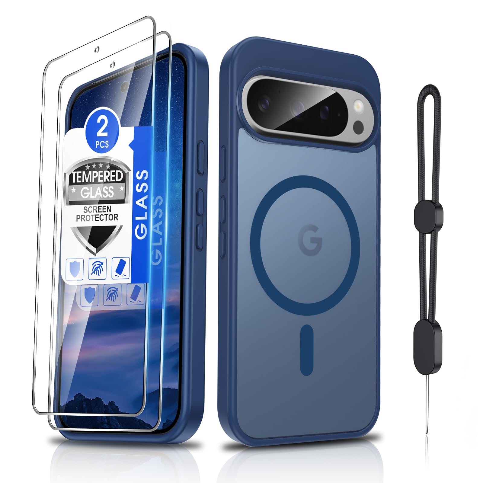Dizn Magnetic for Google Pixel 9/Pixel 9 Pro Case,[Not Fit Pixel 9 Pro XL],with 2 Tempered Glass Screen Protector,MagSafe Fit,Military-Grade Translucent Shockproof Protective for 9/9Pro, Sapphire Blue