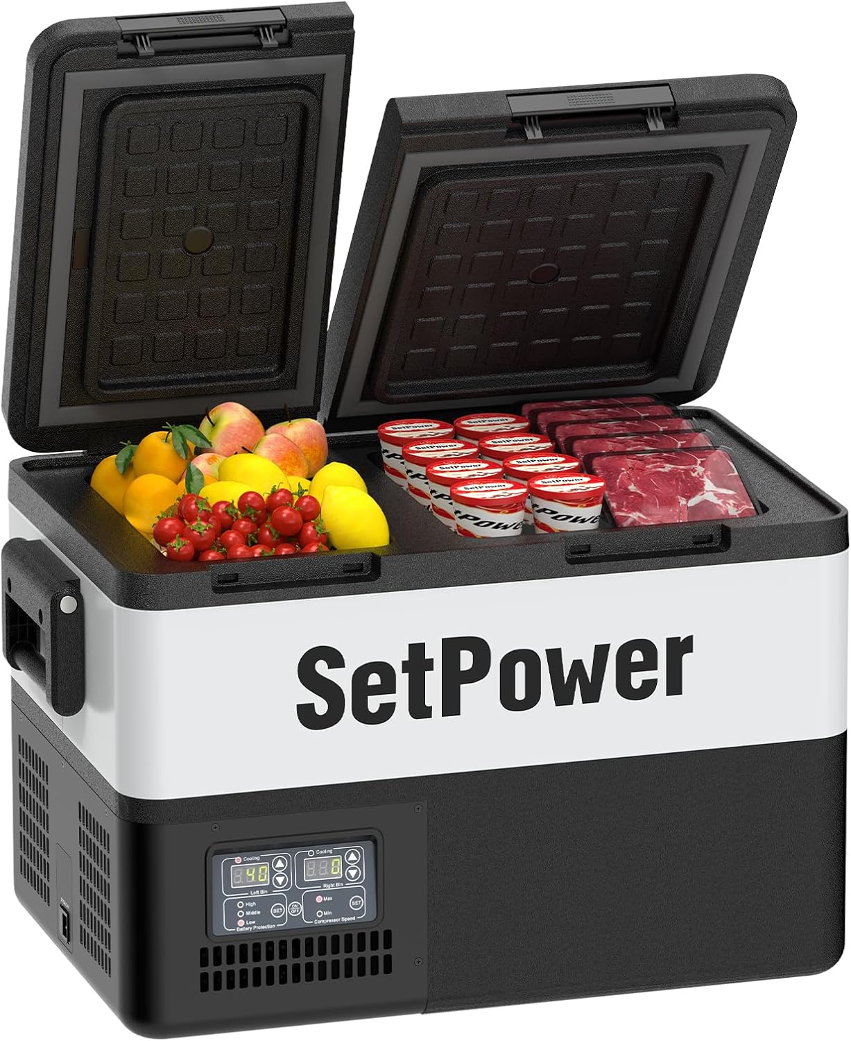 Setpower PT35 Car Refrigerator with AC Adapter,35L Dual Zone Portable Freezer,12 Volt Refrigerator Electric Cooler for Car camping, RV,Truck,Vehicles,Travel and Home Use,12/24V DC & 110/240V AC,0?-50? Grey 37QT