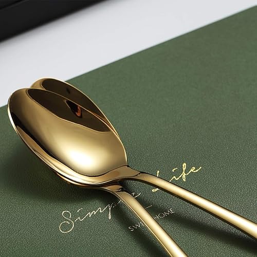 Miniatura 5 de Kyraton - Juego de 6 cucharas de mesa de acero inoxidable de 7.5 pulgadas con chapado en oro de titanio, cucharas de sopa doradas, cucharas
