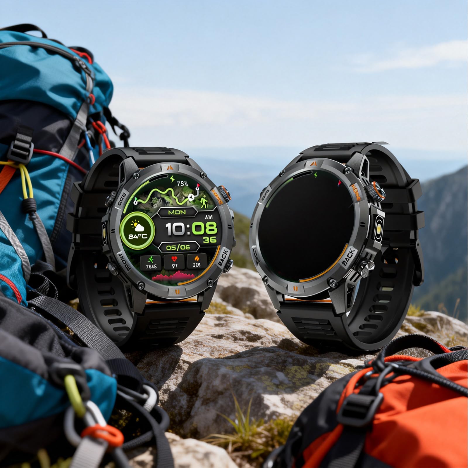 Smart Watch da uomo con batteria di 7 giorni e GPS integrato, orologio fitness rotondo da 1,44 pollici, cardiofrequenzimetro/SpO2/monitoraggio del sonno, impermeabile IP68, compatibile con
