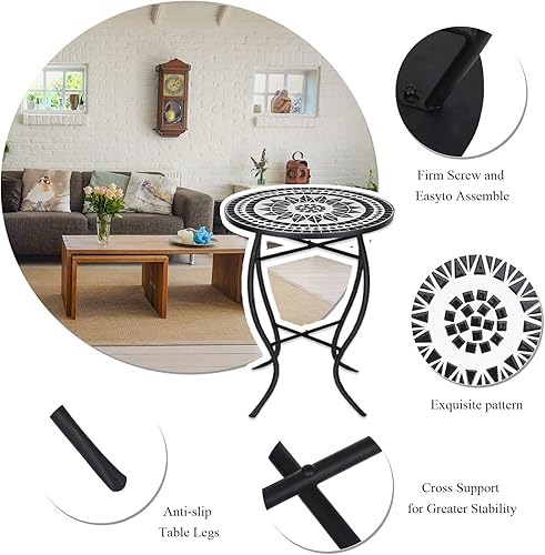 Miniatura 4 de VCUTEKA Mosaic - Mesa auxiliar para exteriores, redonda de 14 pulgadas, mesa auxiliar para patio, jardín, sala de estar, bistró balcón o césped,