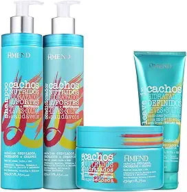 Kit Amend - Cachos Ondulados e Abertos (4 Produtos): Define, Nutre, Hidrata e Fortalece enquanto Limpa, Desembaraça e Controla o Frizz