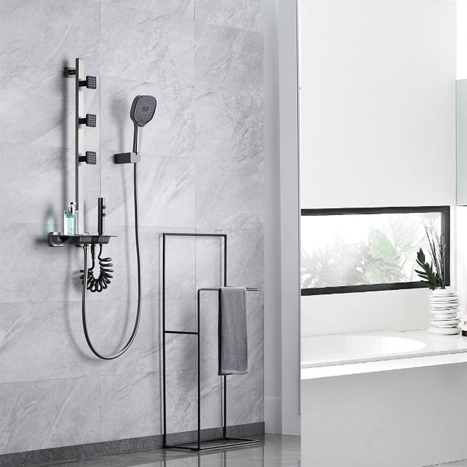 Sistema de Ducha termostático, Juego de Grifo de baño con Pantalla Digital, Kit Expuesto con válvula y Cabezal de Mano de 3 Modos, rociador Corporal, bidé, Cascada, bañera