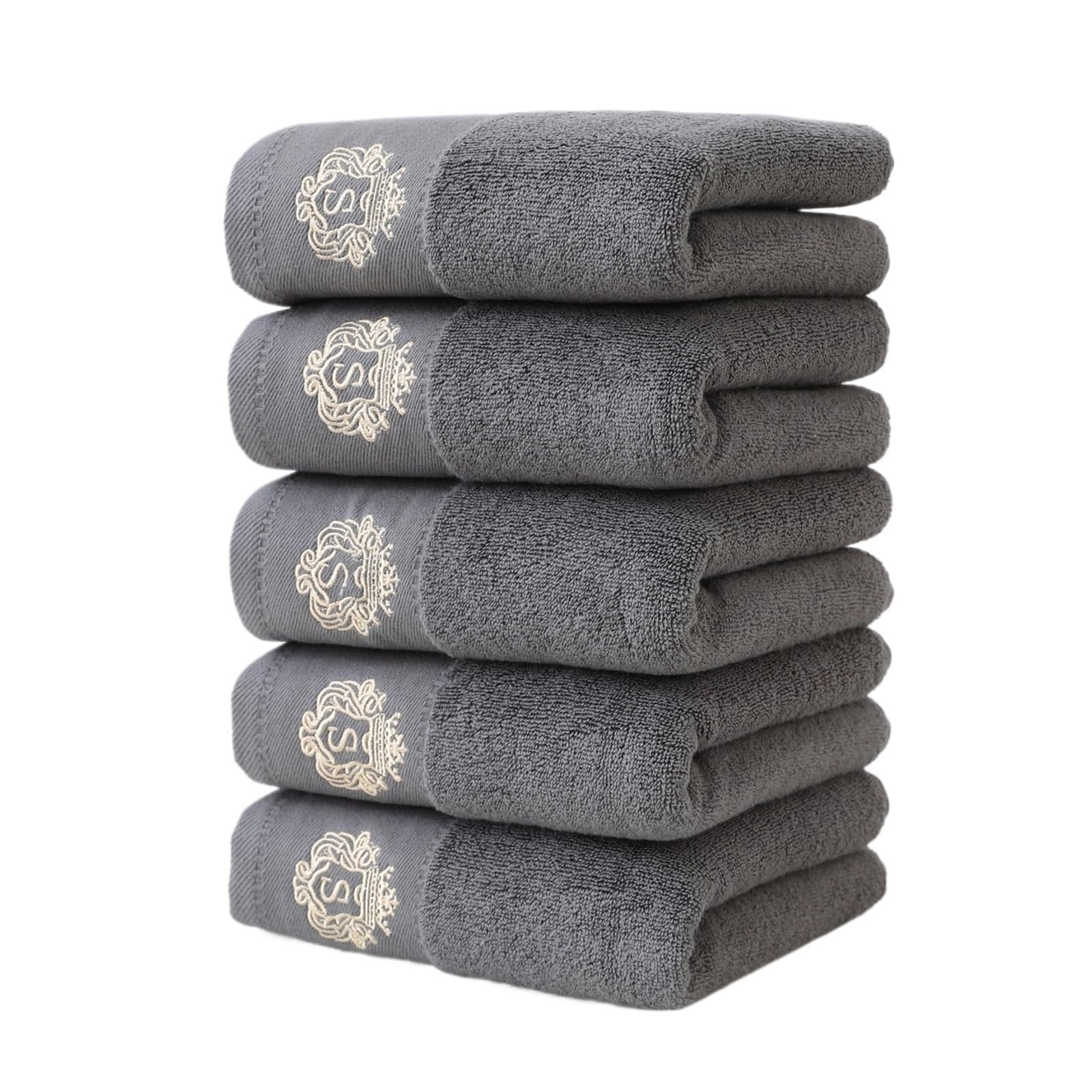EJFCQVXZKL 5 Pack Thickened Face Towels 35×75cm, Soft Water Absorbing for Couples Daily Bathroom Use(Gray 5pcs)