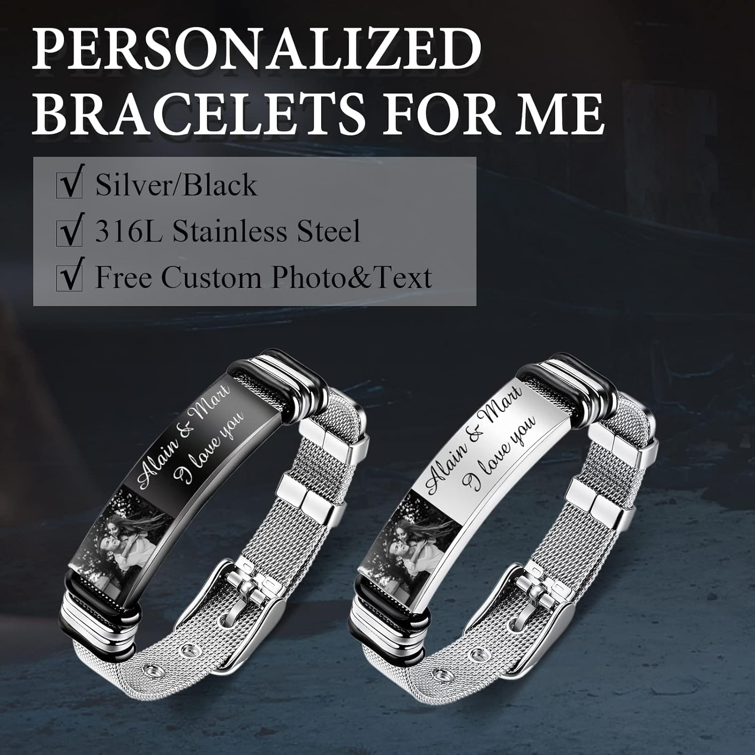 Personalized Bracelets for Men Stainless Steel Free Custom Picture & Name Bracelet for Men Jewelry Gift for Boyfriend Father…