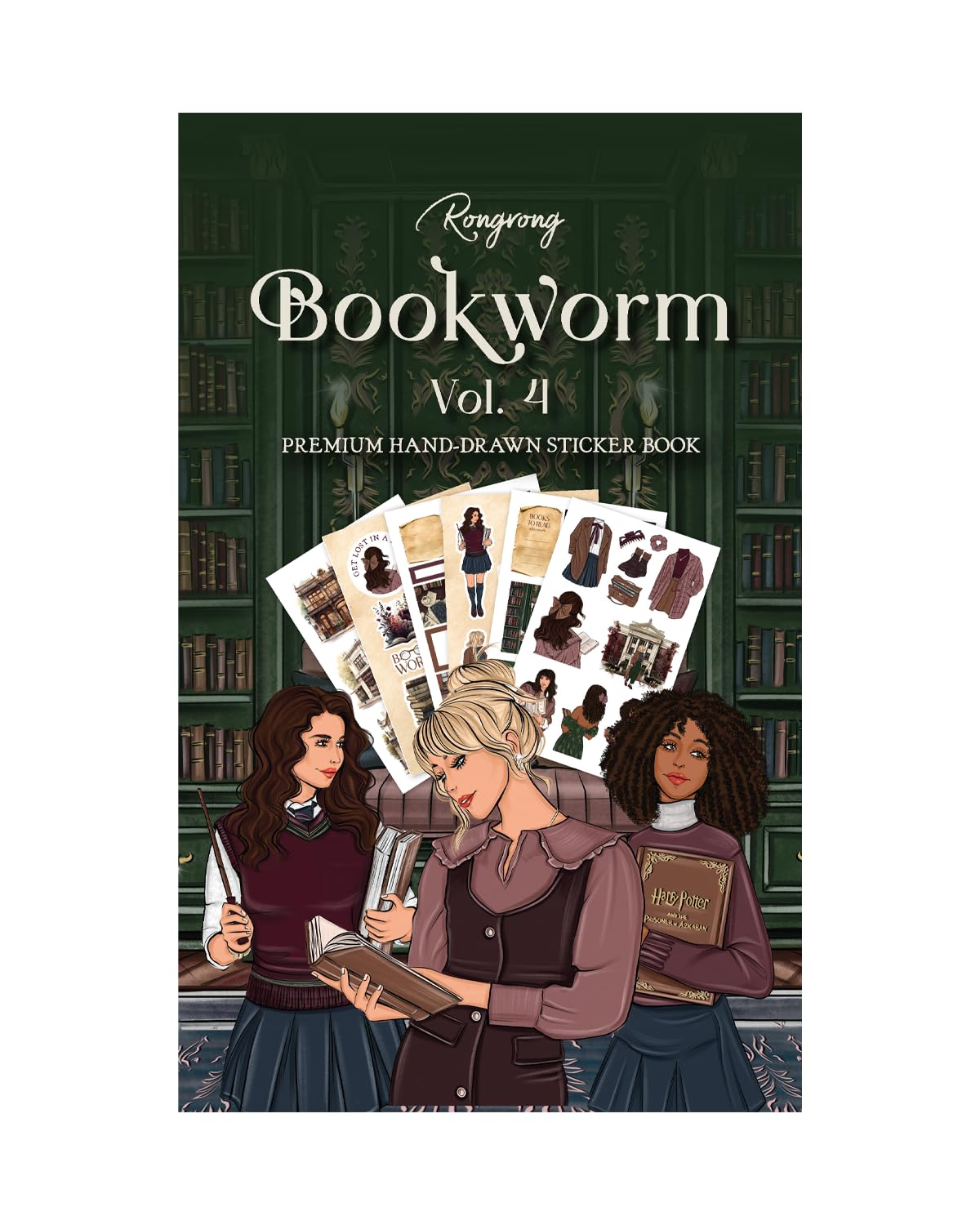 Rongrong Bookworm 4 naklejki do planerów, kalendarzy i dzienników – wysokiej jakości ręcznie rysowane idealne dla miłośników książek, akcesoria do scrapbookingu, 24 strony