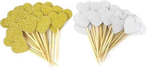 Honbay 40 piezas de decoración de cupcakes de corazón con purpurina para decoración de pasteles de cumpleaños, selecciones de alimentos, suministros