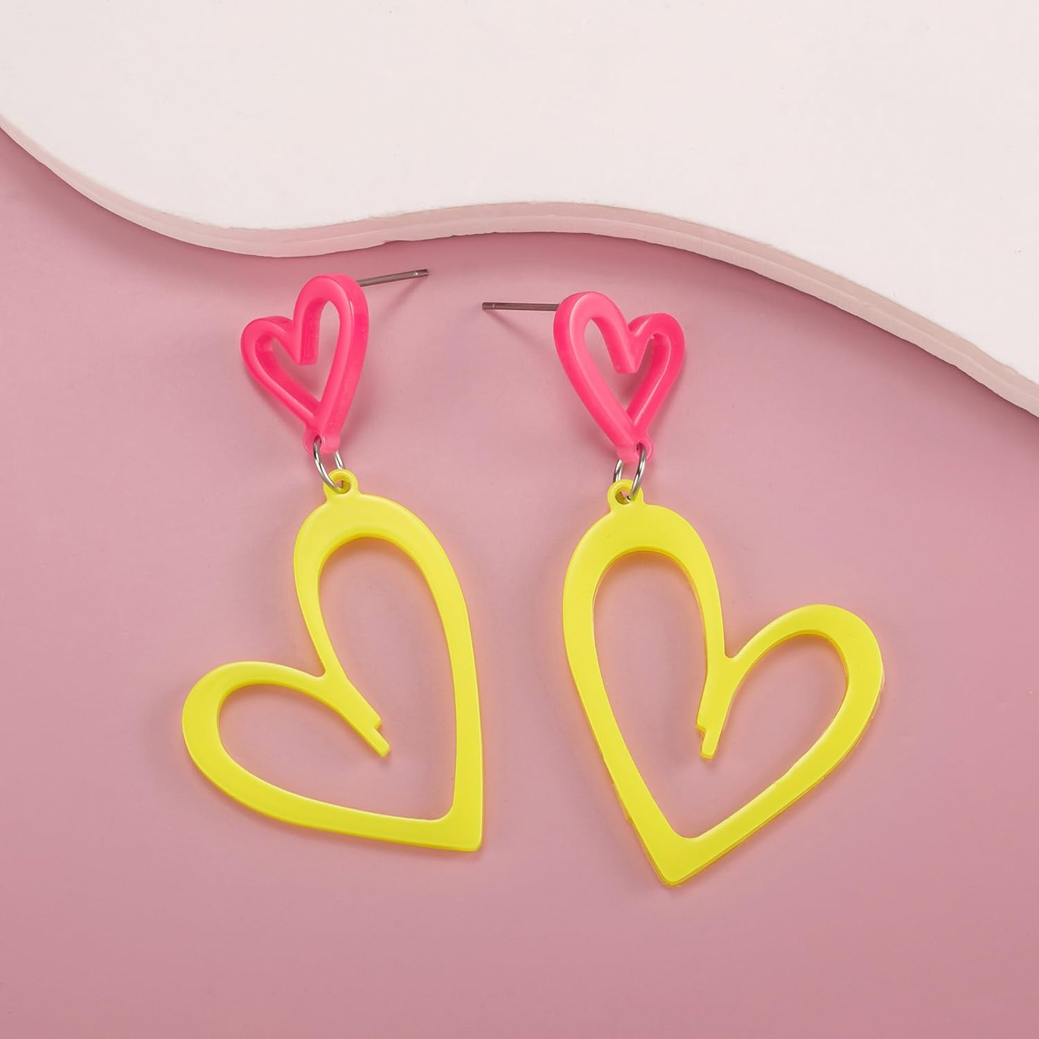 SELOVO Candy-colored Earrings Lightweight Double Love Heart Acrylic Dangle Drop Earrings for Women - Image 4