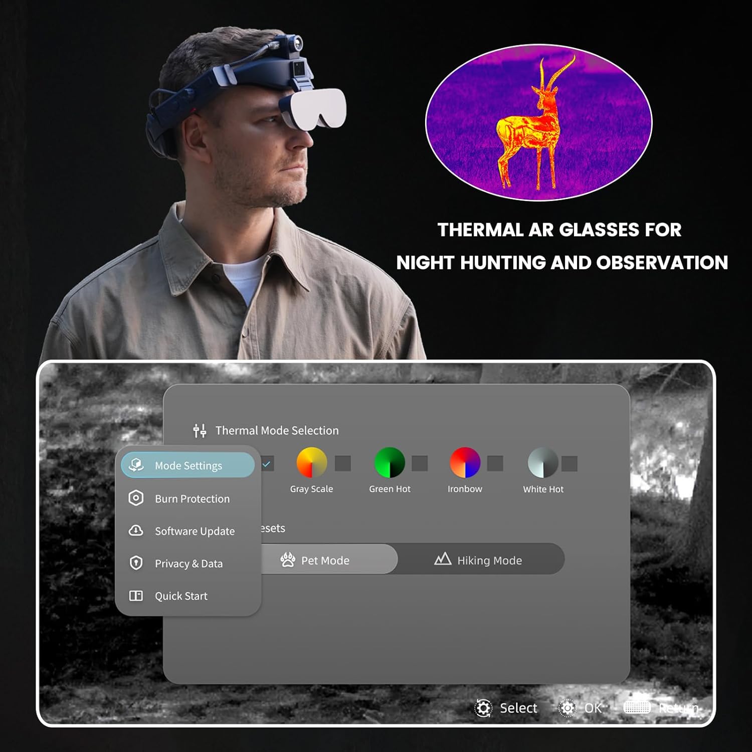 First Thermal Night Vision AR Glasses 384x288 Thermal Monocular 1500M Detection Thermal Imaging Multi-Functional Use,128GB Video Recording 80" AR Display,Thermal Vision for Hunting,Fishing,Inspection