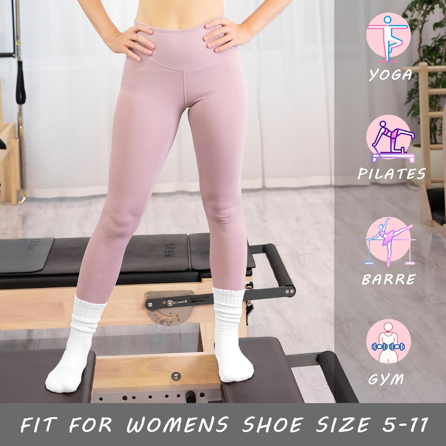 Women’s Pilates Socks with Grips – 3 Pairs Scrunch Crew Non-Slip Yoga Barre Workout Hospital Slipper Slouch Socks - Image 6