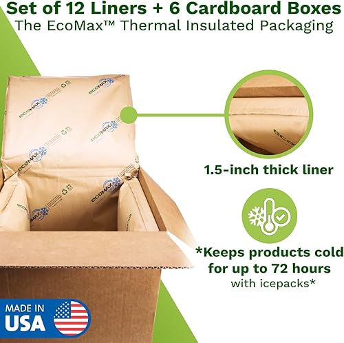 Vista 38 de IDL Packaging Caja de envío aislada de 10 x 10 x 10 pulgadas, capacidad de 1.5 galones, paquete de 3, incluye revestimientos de papel térmico