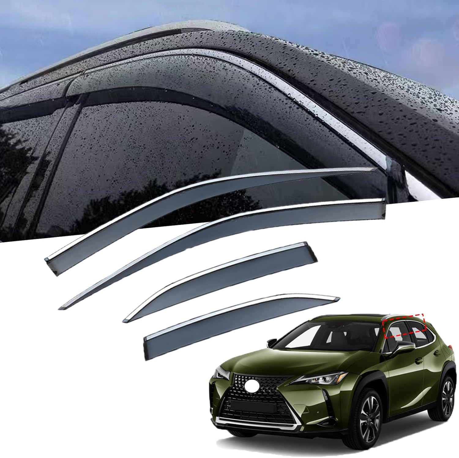 Window Visors Rain Guards Compatible with Lexus UX200 250H 300H (2019-2025) Sleek Design, Front and Rear Tape-On Vent Deflector Window Visors