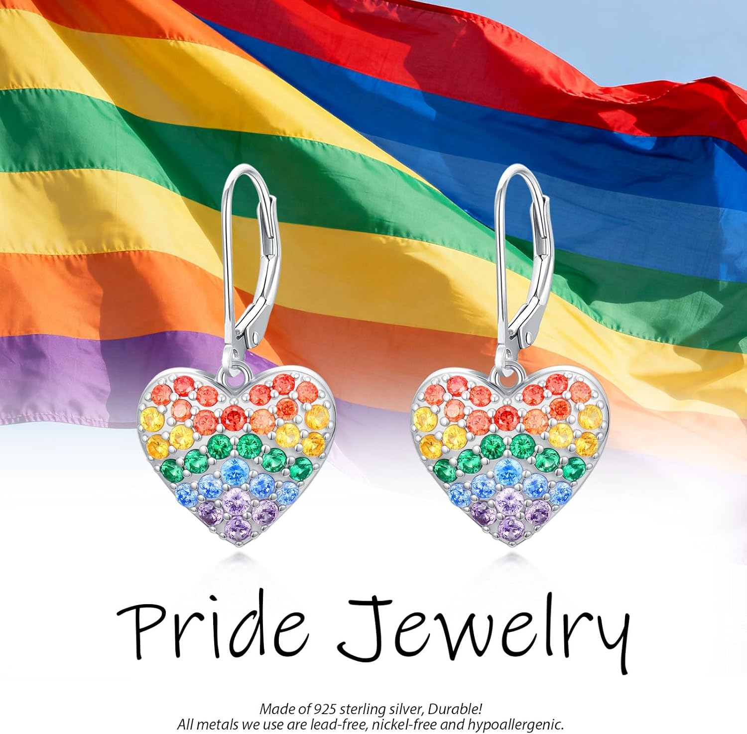 Pride Earrings Gifts for Women Men 925 Sterling Silver Rainbow Pride Earrings LGBT Gay Jewelry Pride Gifts for Lesbian - Image 7