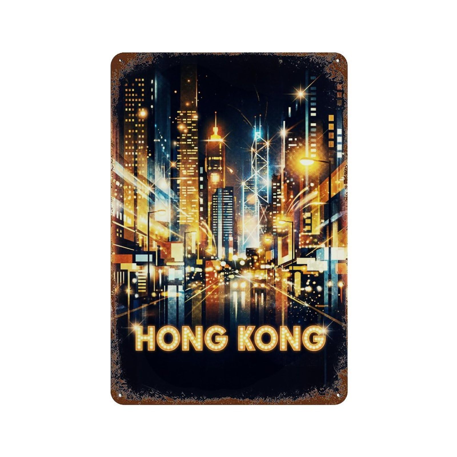 Metal Tin Sign Vintage Travel Hong Kong Lights