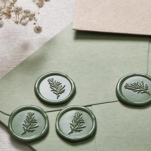 Miniatura 4 de UNIQOOO Sello de cera de romero con ramita botánica plantas verdes ideal para tarjetas sobres invitaciones paquetes de vino correos de caracoles