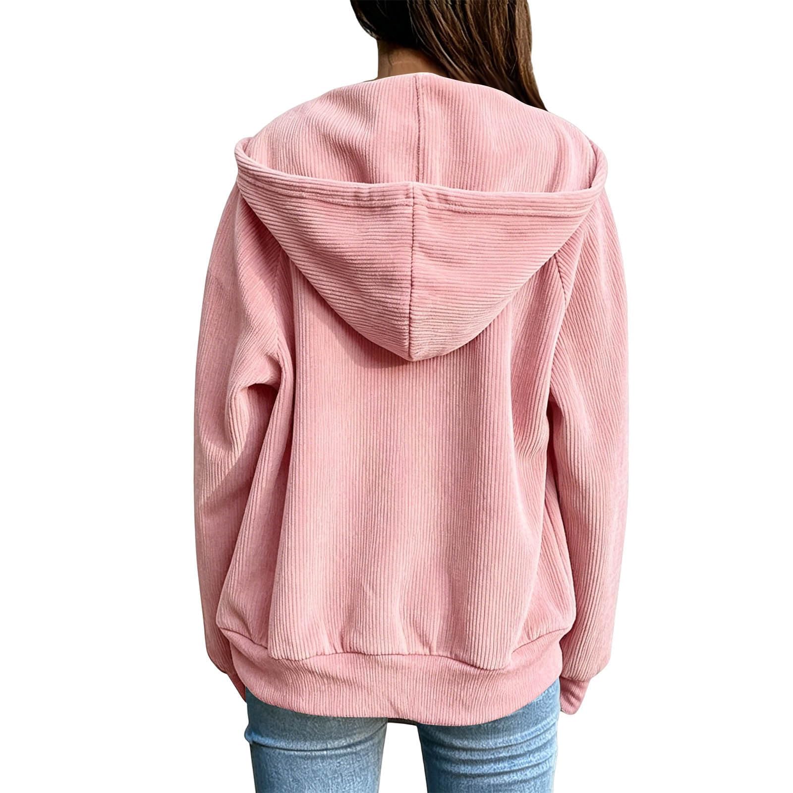 Felpa con Cappuccio da Donna con Cerniera, Maglione in Velluto a Coste, Giacca Invernale Cappuccio, Giacca di Transizione Cerniera e Felpa Tinta Unita per Esterni Tasche, Zip E Gatto