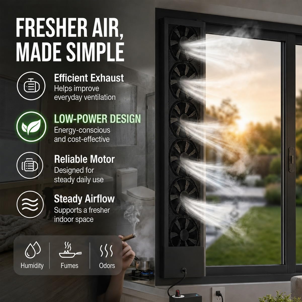 Genérico Extractor de ventana sin taladro para ventanas correderas, ventilador vertical con velocidad regulable para aire caliente, humo, olores y humedad(19.7-21.7in(50-55cm))