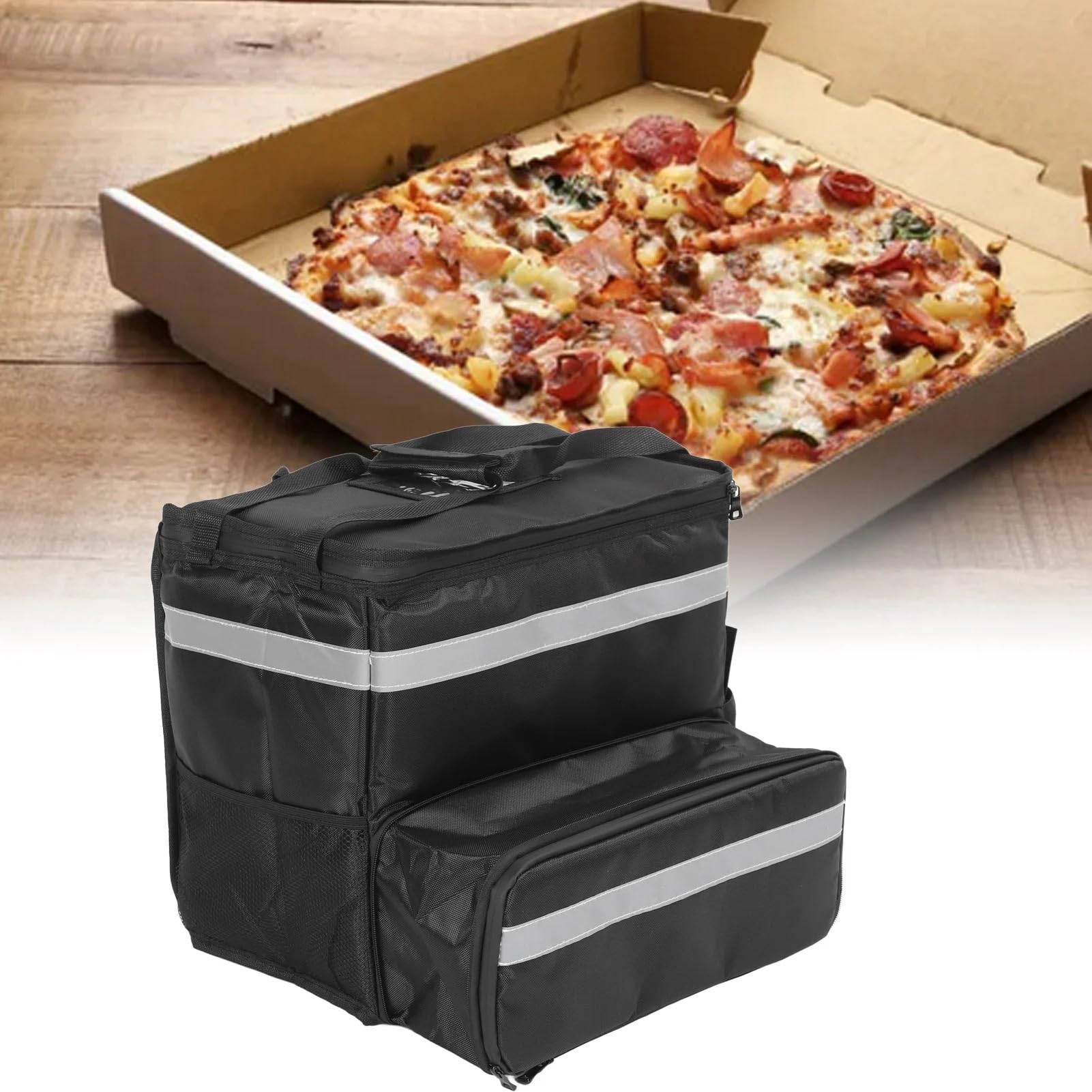 bolsa isotérmica, Mochila cómoda expandible negra con aislamiento, bolsa de entrega gran capacidad, impermeable, 2 placas