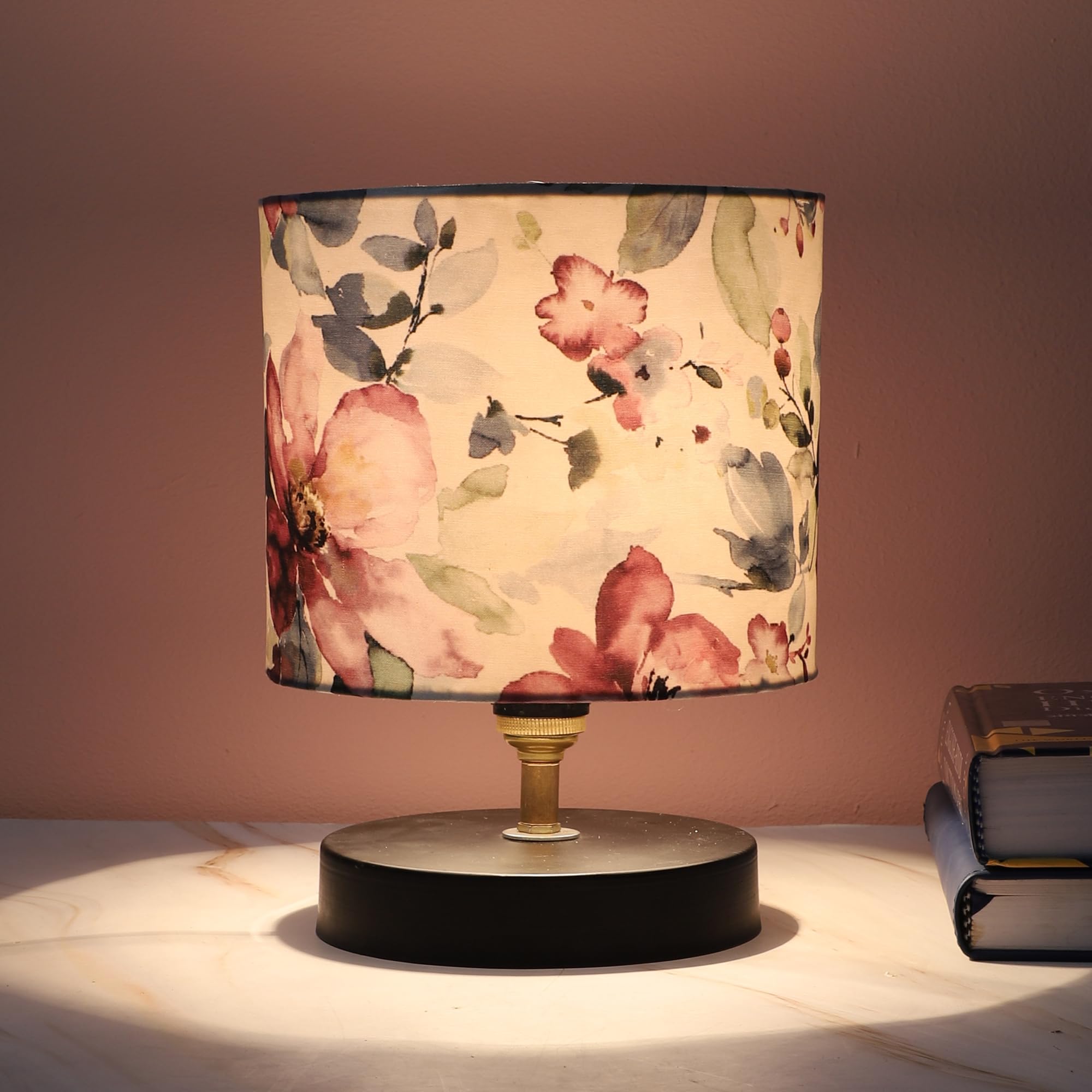 tu casa Black Metal Table Lamp for Home Decoration, Bedroom, Living Room, Lounge, Office, Festival Gifting, Study Table (Cobra Saffron Print with Satin Shade) H - 9" / No Blub