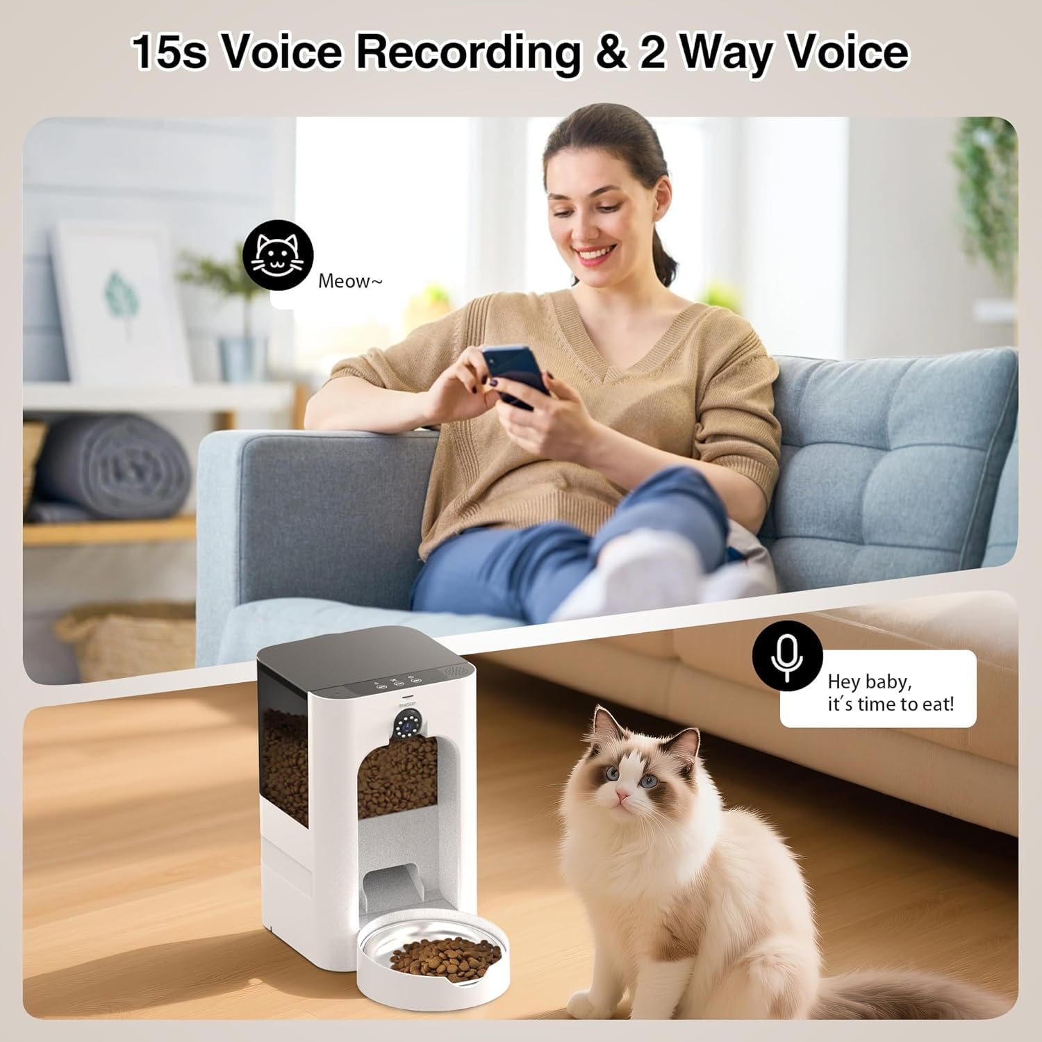 Smart Automatic Cat Feeder with 1080P Camera & Laser Toy, 5G WiFi 5L Pet Feeder for Cats & Dogs, Night Vision, Motion Detection, 2-Way Audio, APP Control, Timed Dry Food Dispenser - image 6