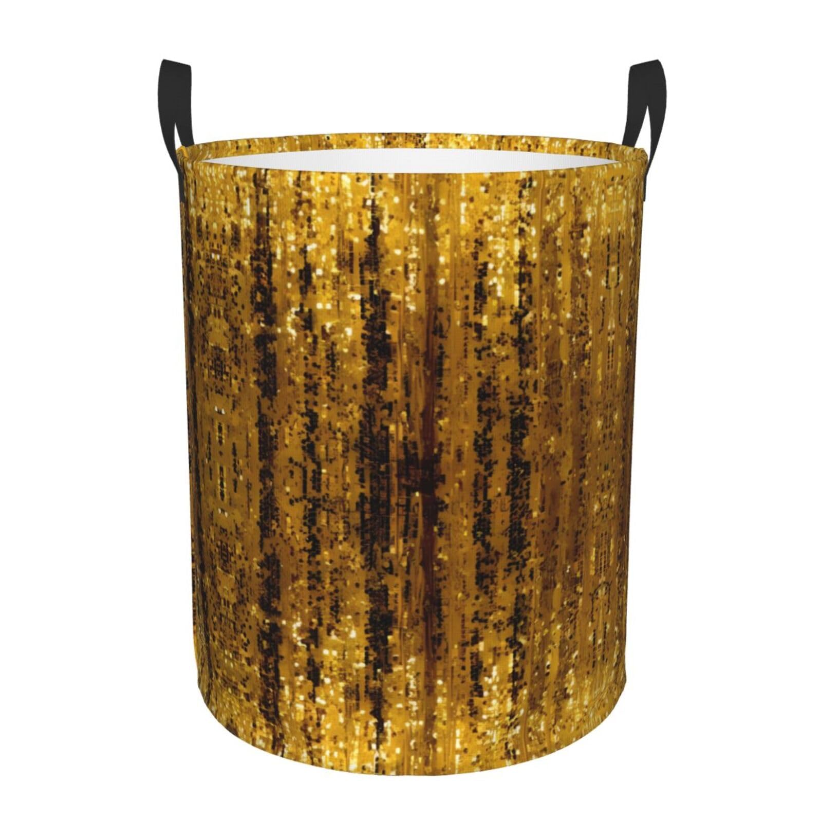 M Circular Hamper Gold Sequin Sparkle Print for Dirty Clothes
