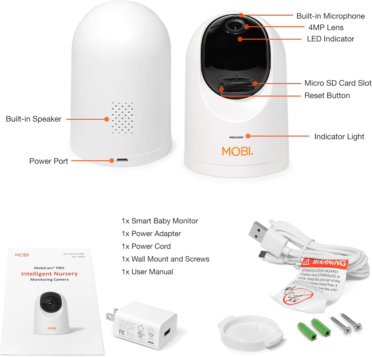 MobiCam PRO Baby & Home Monitoring Camera: Full HD, 355°Pan, 120°Tilt, 2-Way Audio, Color Night Vision, Motion Tracking & Sound Detection, Temp & Humidity Readings, Supports 5G/2.4GHz Wi-Fi