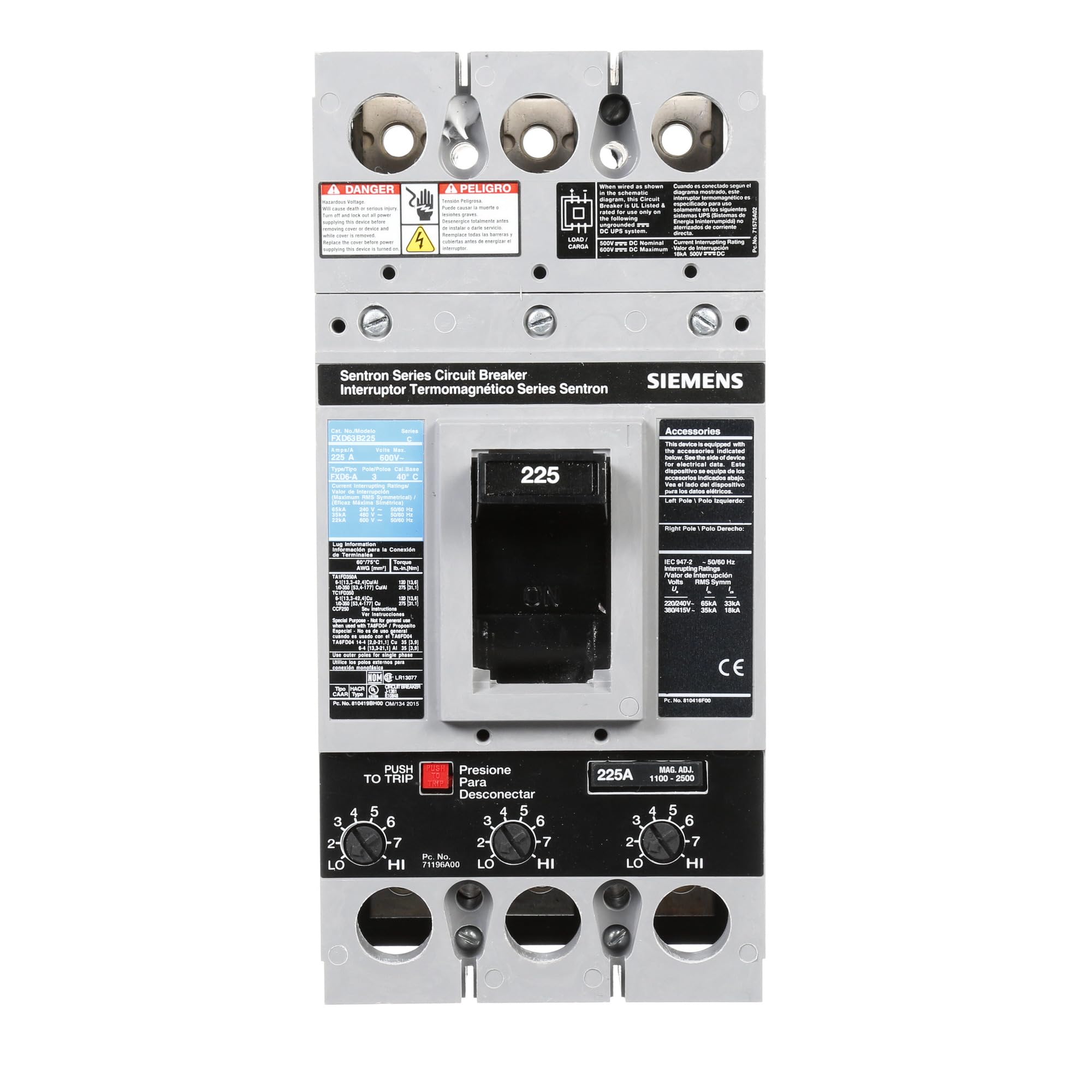 SIEMENS FXD63B225 Breaker FD6 3P 600V 225A FX, Black - Amazon.com