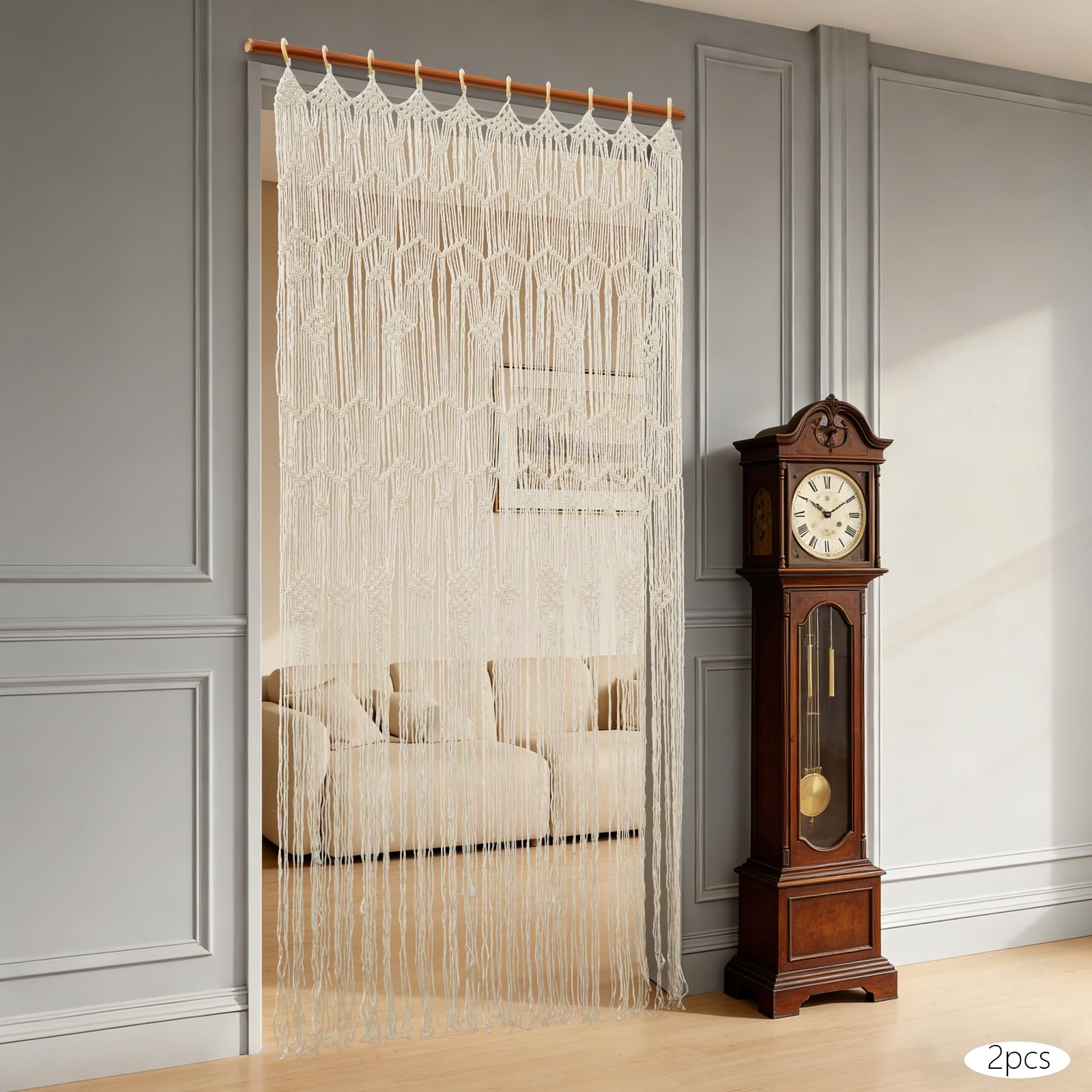 Lot de 2 rideaux bohèmes pour porte, fenêtre, séparateur de pièce, 100 x 200 cm