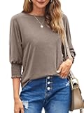 Womens Crew Neck 3/4 Sleeve Tops Loose Fit Shirts Casual Solid Basic Tees Shirt Blouses