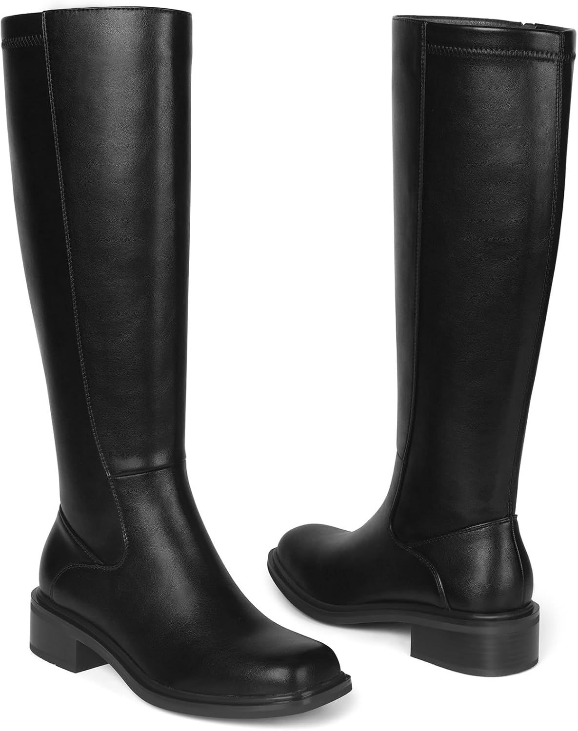 Lumeheel Black Knee High Boots for Women - Low Heel Square Toe Fall Tall Boots with Side Zipper - Image 5
