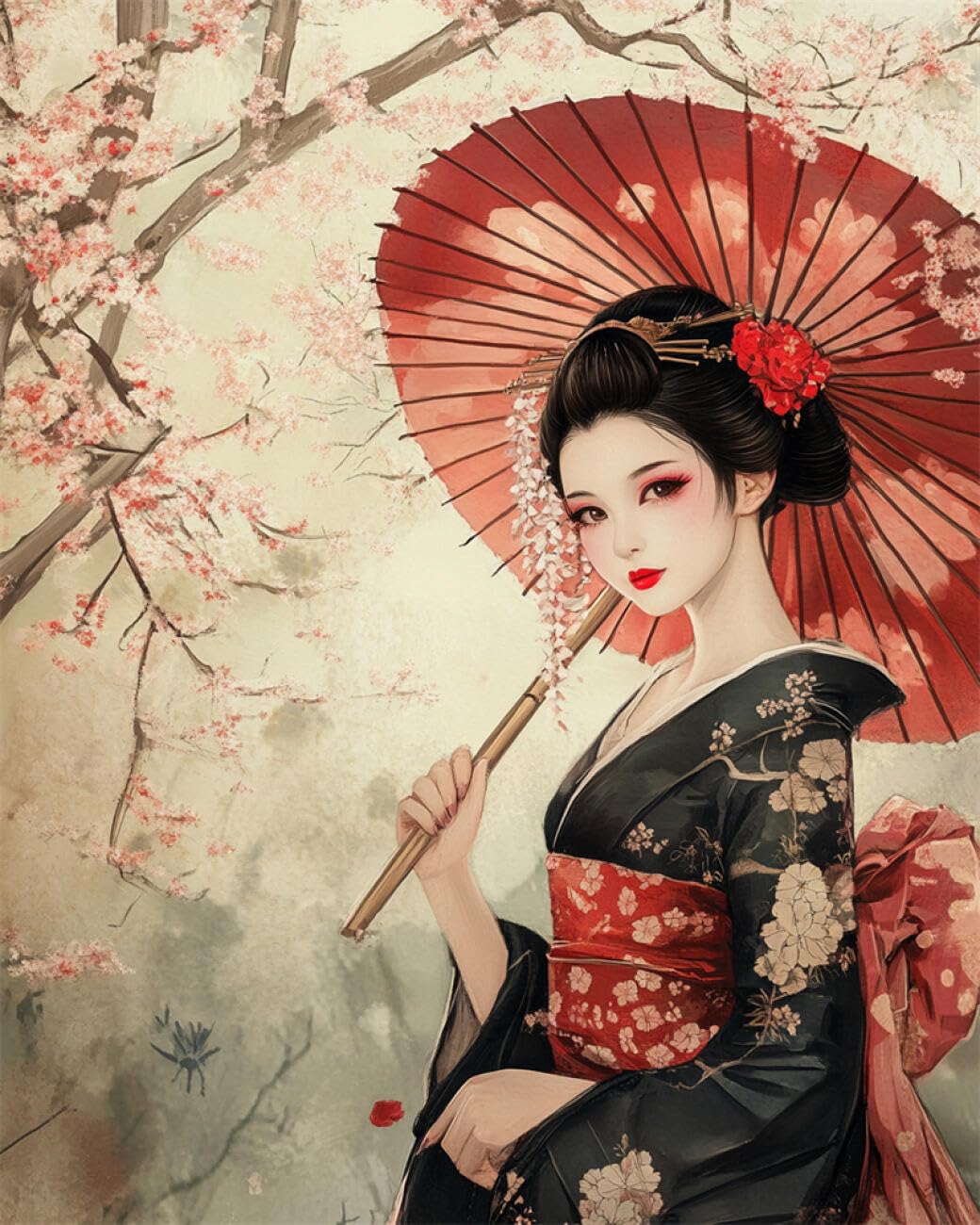 RKFLGEW 14CT Stamped Cross Stitch Kits Fantasy Japanese Courtesan DIY Embroidery for Adults Beginner Needlework Kit with Patterns Needlepoint Art 40x50cm