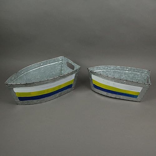 Miniatura 7 de Juego de 2 macetas de metal galvanizado para barcos – Elegantes tinas de flores para interior y exterior – Abalorio marinero – Decoración náutica