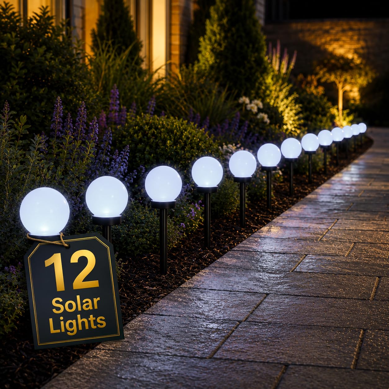 Garden Mile 12 luces de suelo impermeables con energía solar – Estaca de globo para iluminación al aire libre, adornos de jardín, luz solar de seguridad para patio, jardín, camino, macizos de flores