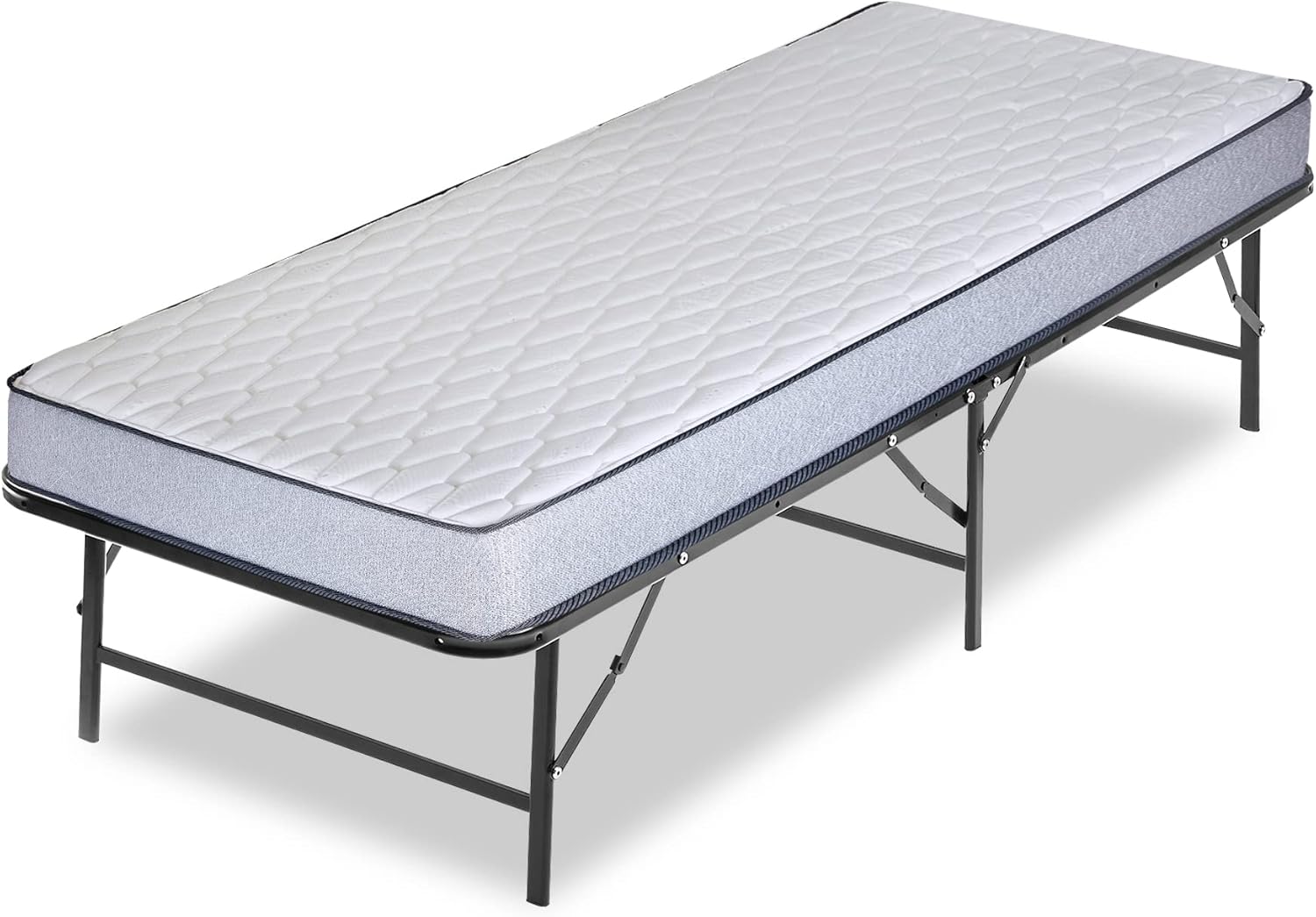 Zutan, 14-Inch Quickbase Metal Platform Bed Frame Foundation with 5" Medium Firm Tight Top High Density Foam Mattress, Twin, Gray