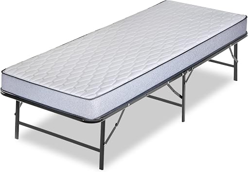 14-Inch Quickbase Metal Platform Bed Frame Foundation with 5 Medium Firm Tight Top High Density Foam Mattress, Twin, Gray