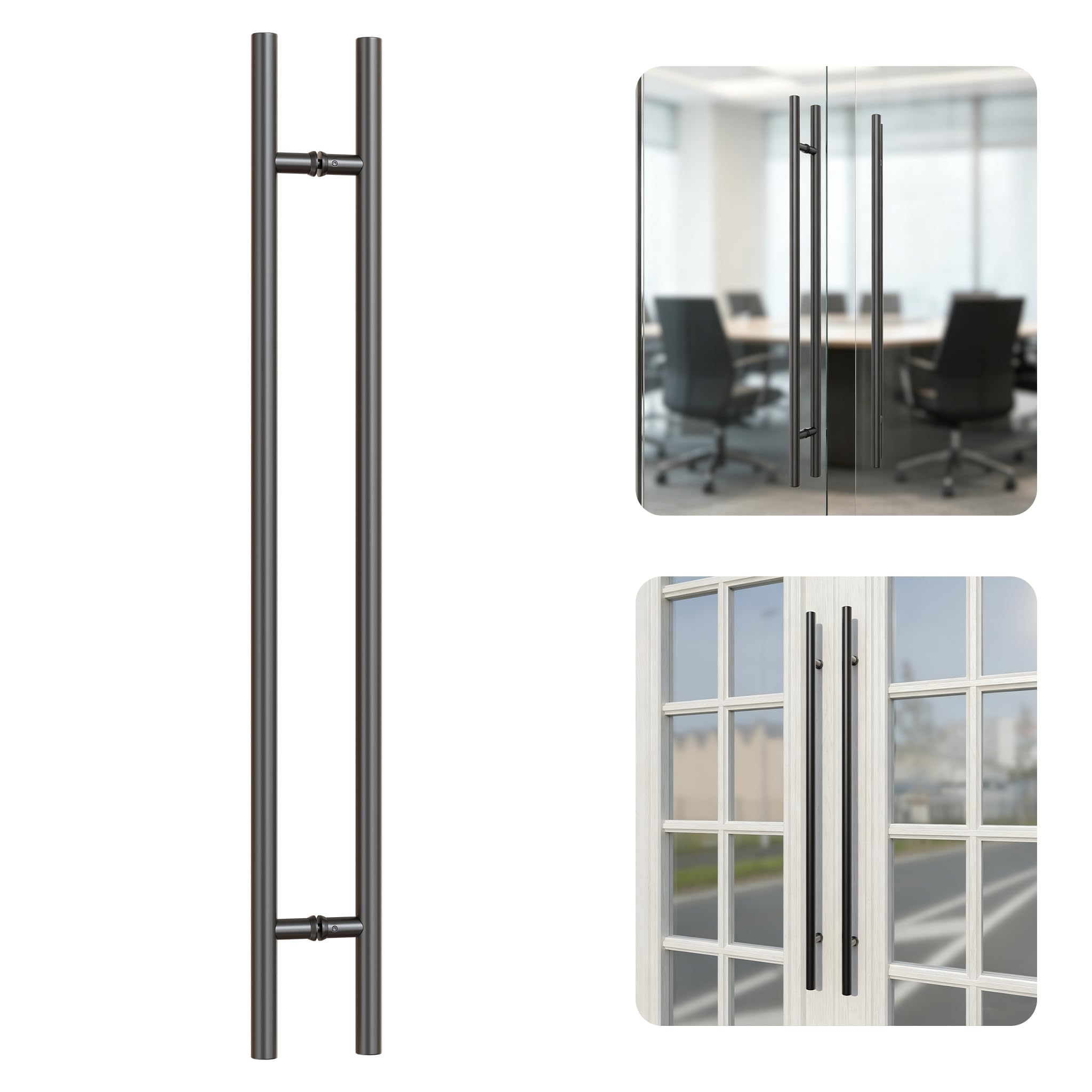 Ranbo 1200mm Length Double Sided Long Door Pull Handle 304 Stainless Steel H Shaped Large Barn Pull Bar, Fits Commercial Interior and Exterior Wooden and Glass Doors, Matte Black