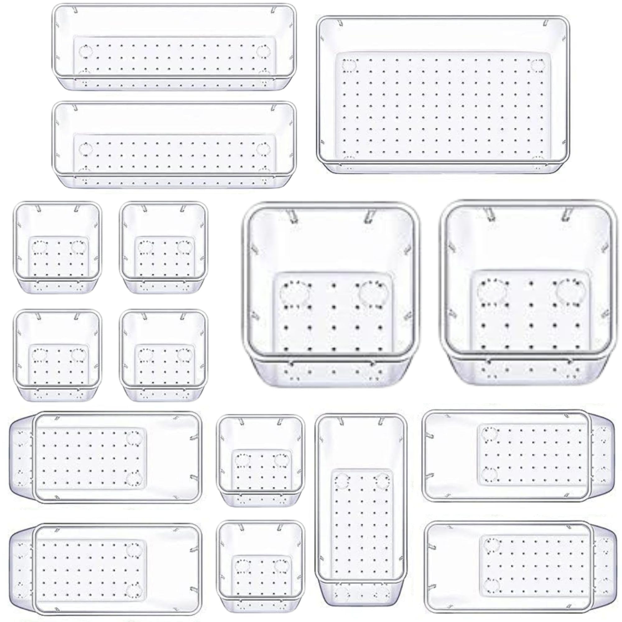 Panzy Home (16 Pcs) 25 Desk Drawer Organizer Trays Clear Plastic Storage Boxes Divider For Makeup