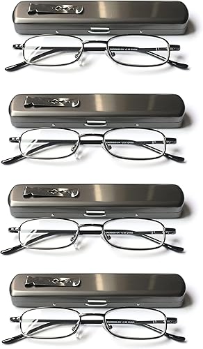 Gafas de lectura portátiles EYE ZOOM paquete de 4 lectores delgados delgados con bolsillo de aluminio para hombres y mujeres Gafas de lectura portátiles EYE ZOOM paquete de 4 lectores delgados delgados con bolsillo de aluminio para hombres y mujeres
