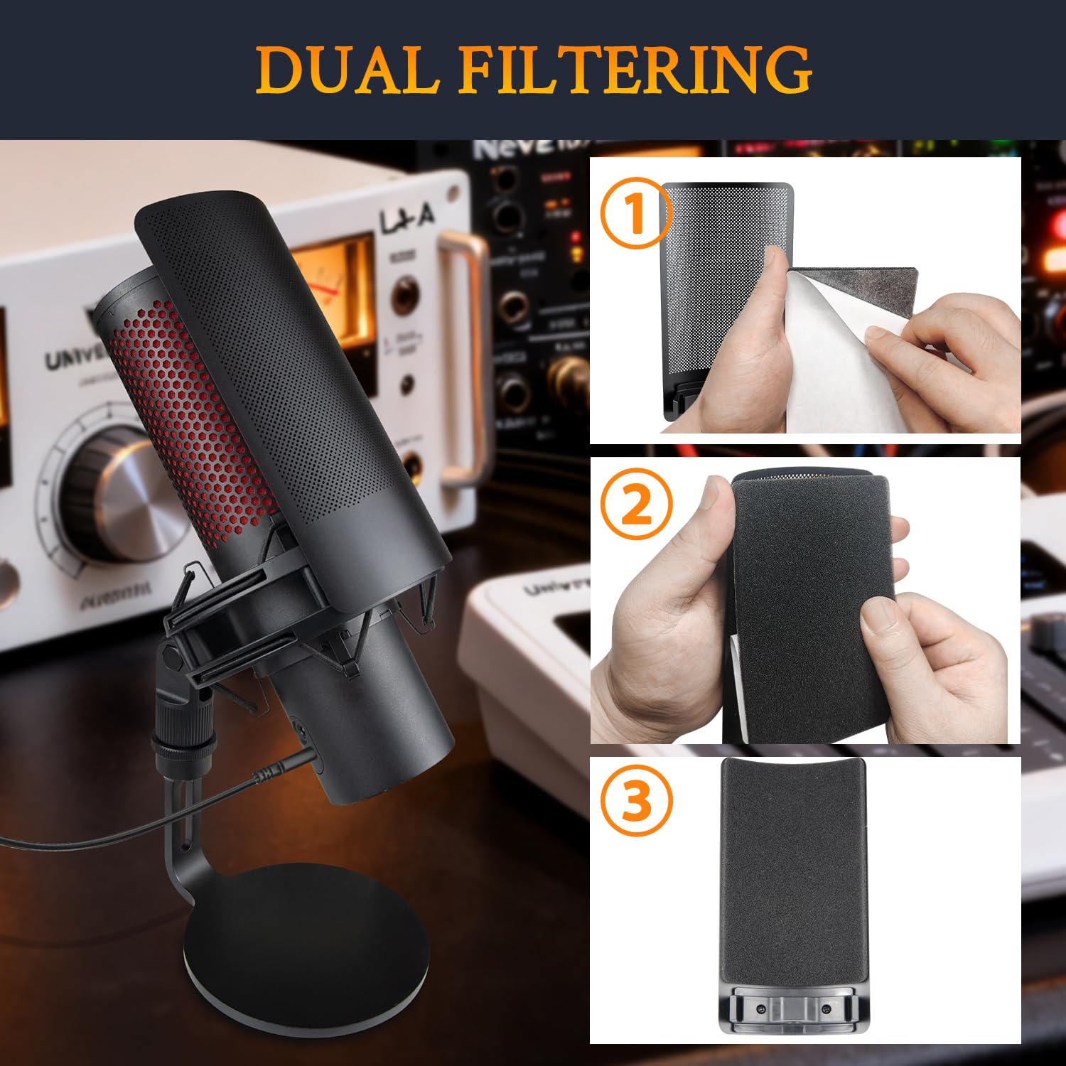 SOULWIT Filtro anti-pop Shield per Microfono per HyperX QuadCast/S/2/2S, Copertura in Schiuma per microfono con Parabrezza in Metallo per la maggior parte dei Supporti Antiurto HyperX - Nero